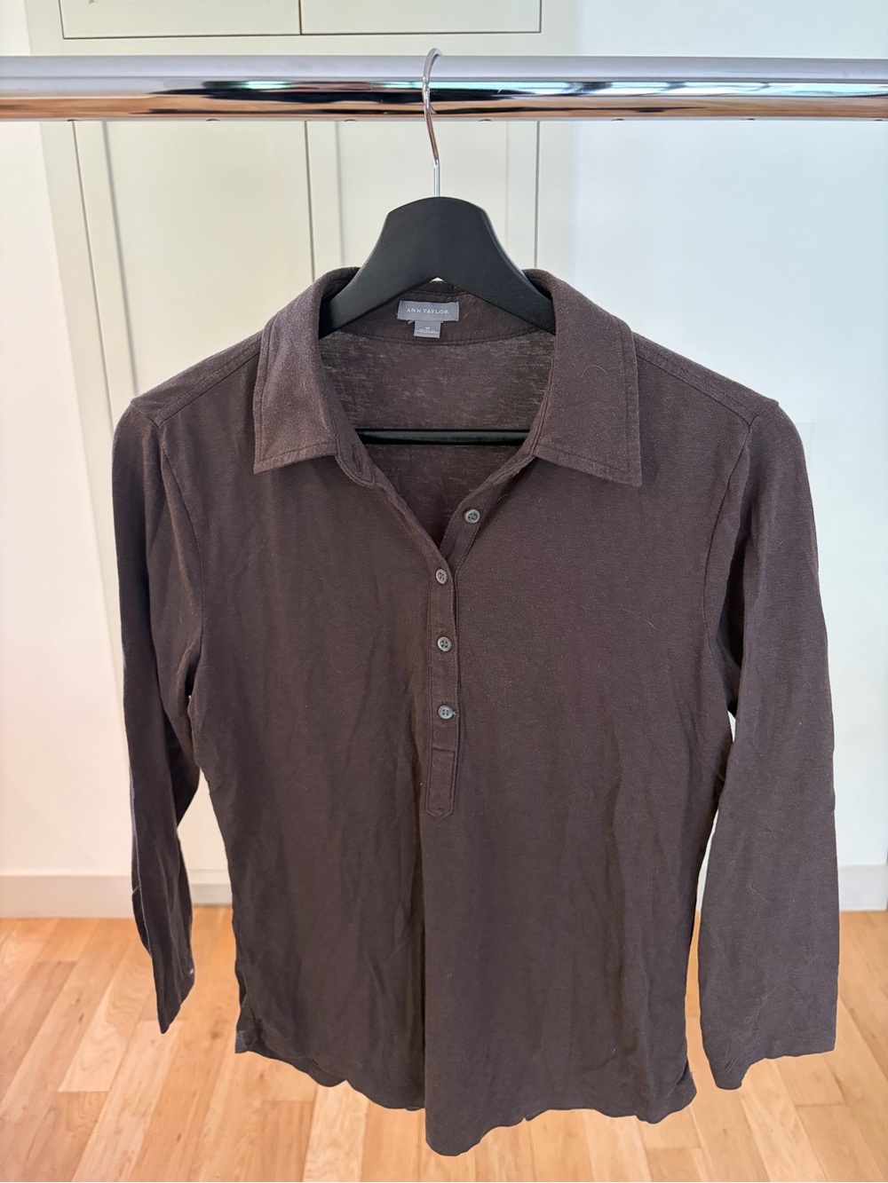 90’s Ann Taylor Dark Brown Long Sleeve Polo Shirt